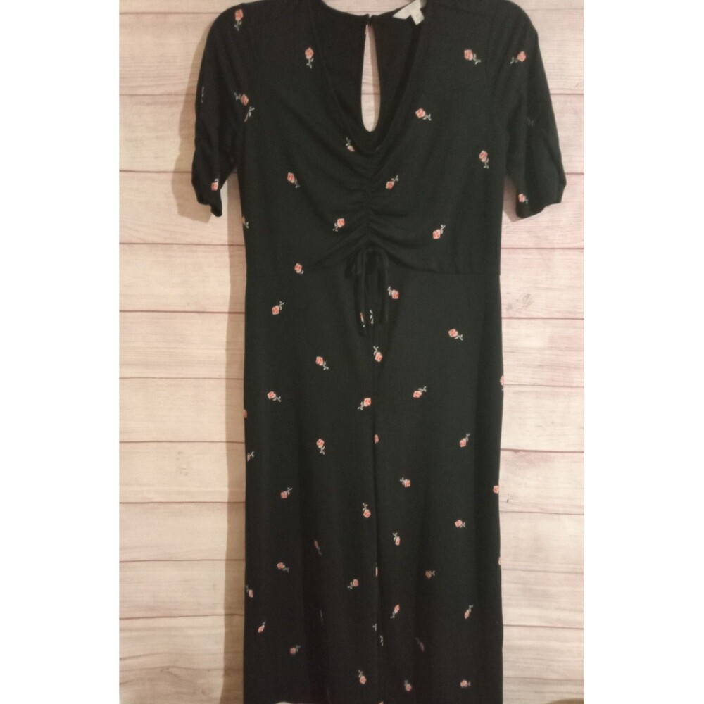 Lauren Conrad Jumpsuit Women's Size Medium Floral 3/4 Sleeve Black Wide Leg